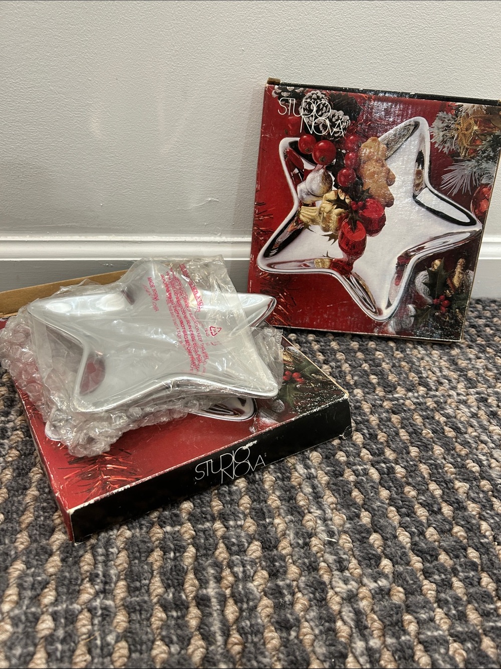 Two Studio Nova Silver Star Holiday candy dishes. Metallic Silver. (NWT)